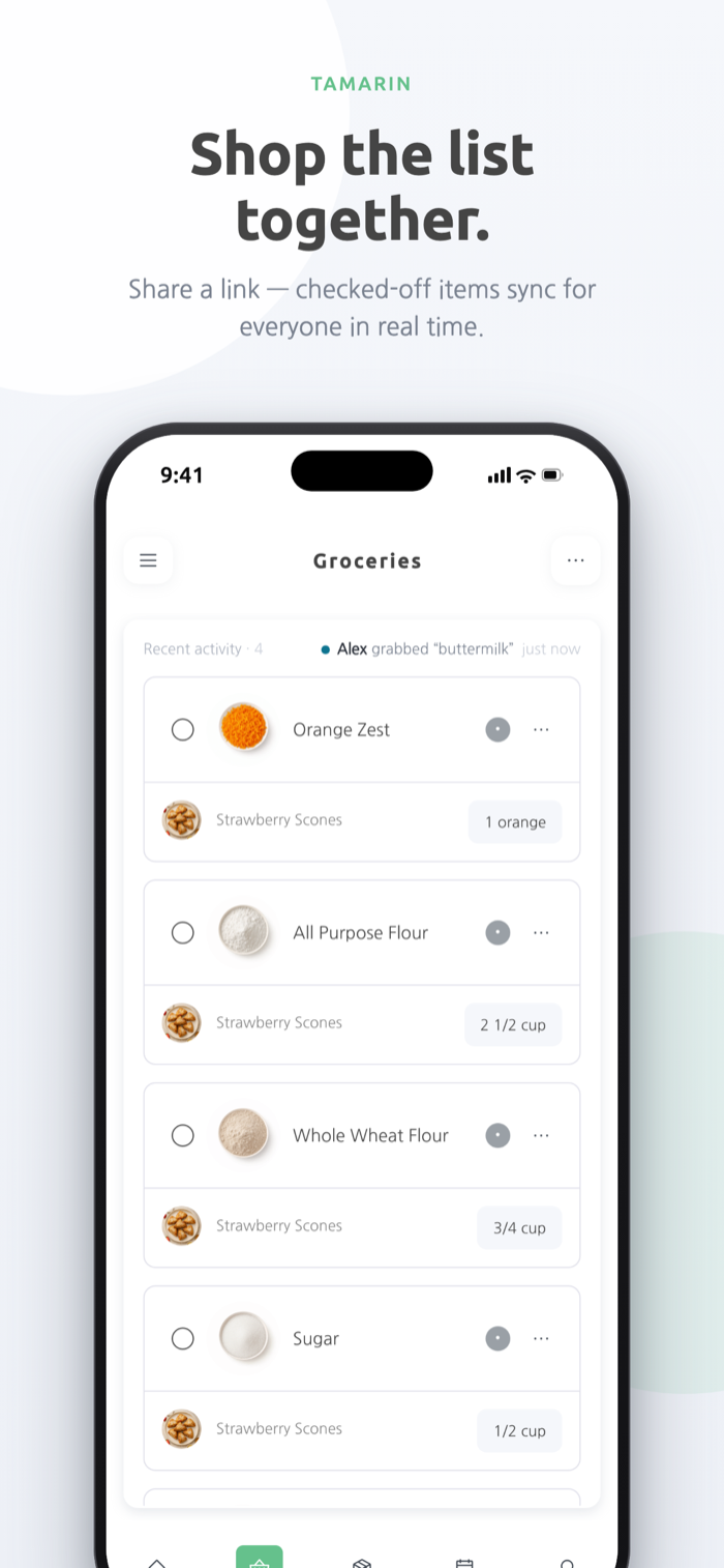 Shared grocery list with live check-offs from family