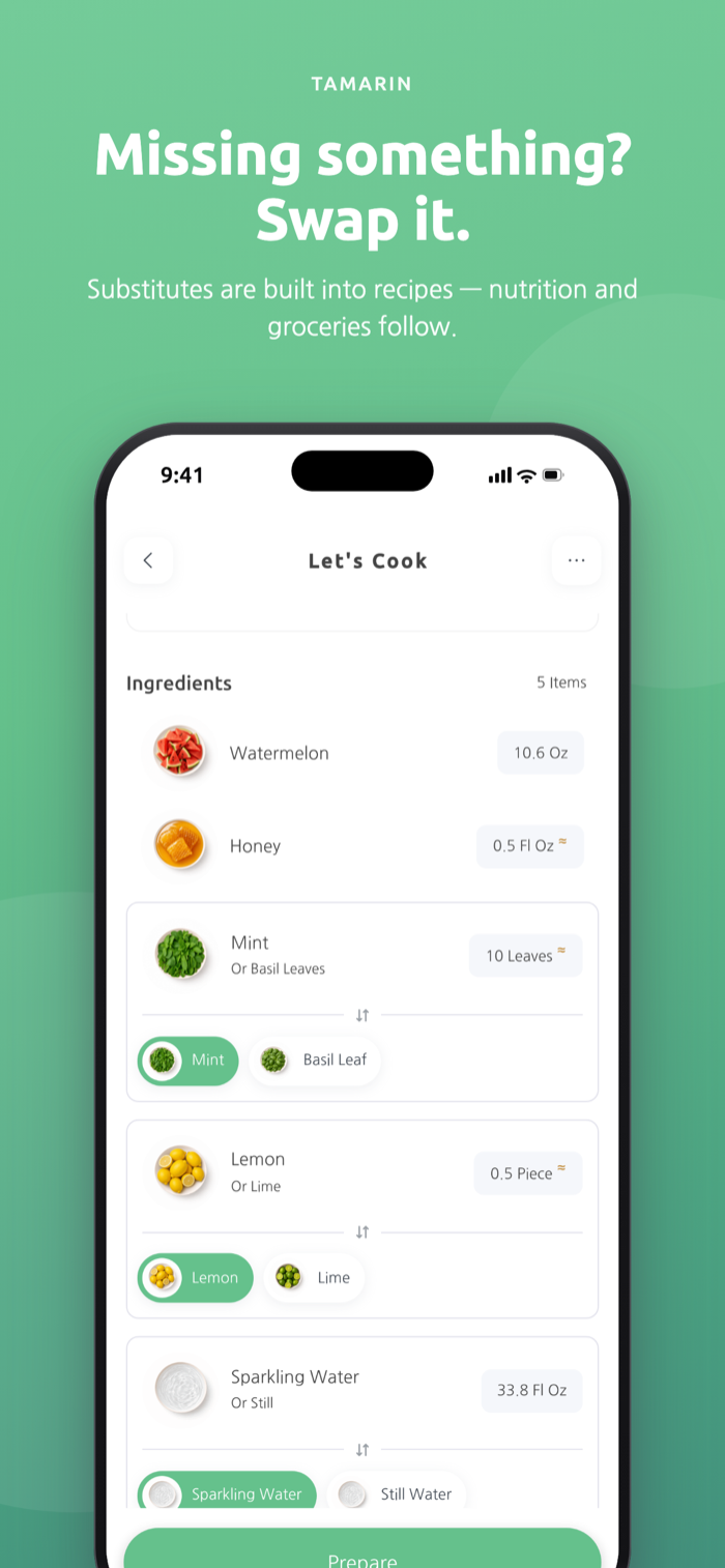 Ingredient substitutes built into every recipe
